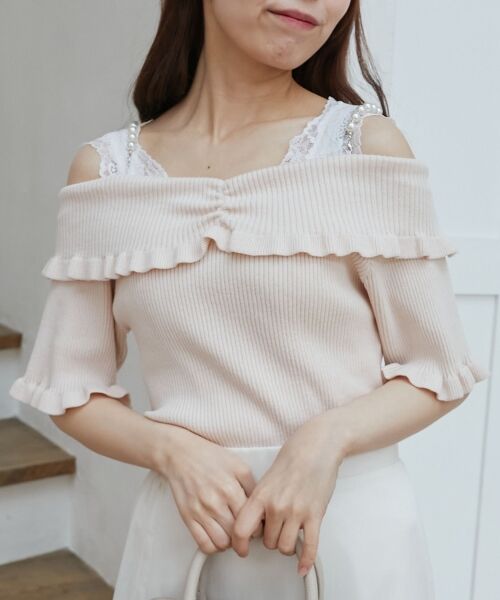 MAJESTIC LEGON / マジェスティックレゴン ニット・セーター | パールチェーンオフショルフリルニット | 詳細11