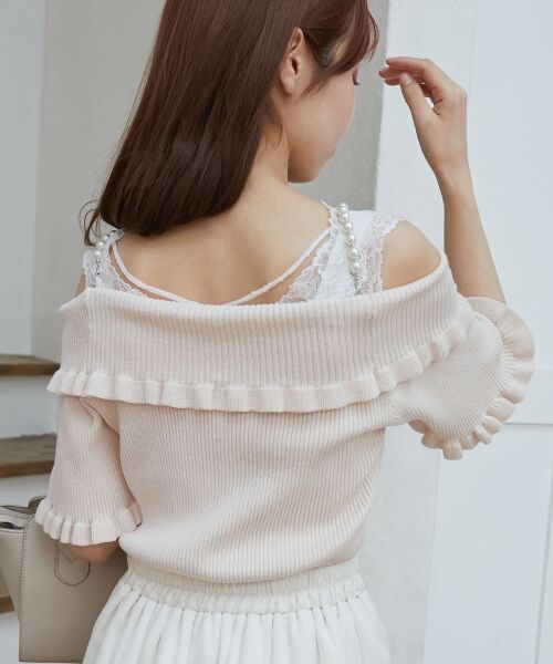 MAJESTIC LEGON / マジェスティックレゴン ニット・セーター | パールチェーンオフショルフリルニット | 詳細13