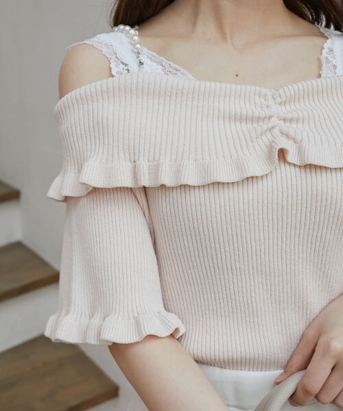 MAJESTIC LEGON / マジェスティックレゴン ニット・セーター | パールチェーンオフショルフリルニット | 詳細14