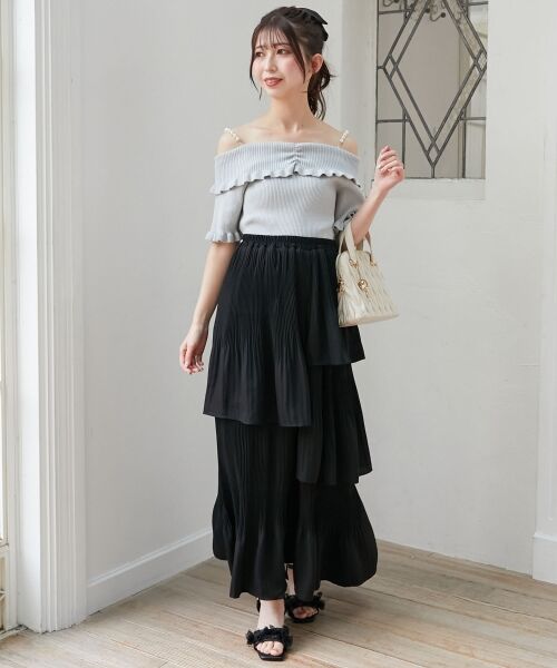 MAJESTIC LEGON / マジェスティックレゴン ニット・セーター | パールチェーンオフショルフリルニット | 詳細15