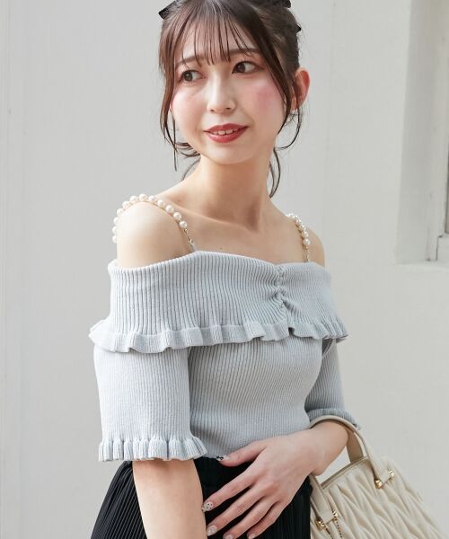 MAJESTIC LEGON / マジェスティックレゴン ニット・セーター | パールチェーンオフショルフリルニット | 詳細19