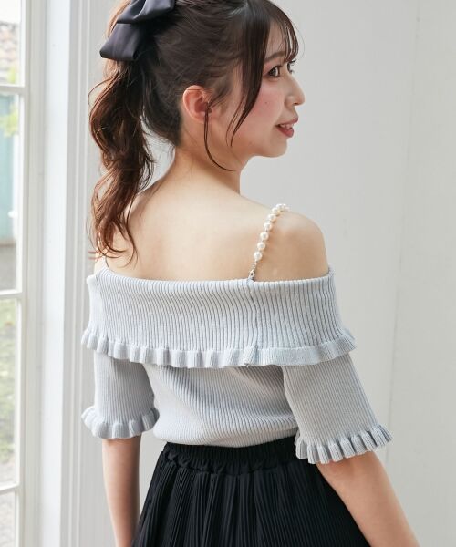 MAJESTIC LEGON / マジェスティックレゴン ニット・セーター | パールチェーンオフショルフリルニット | 詳細20