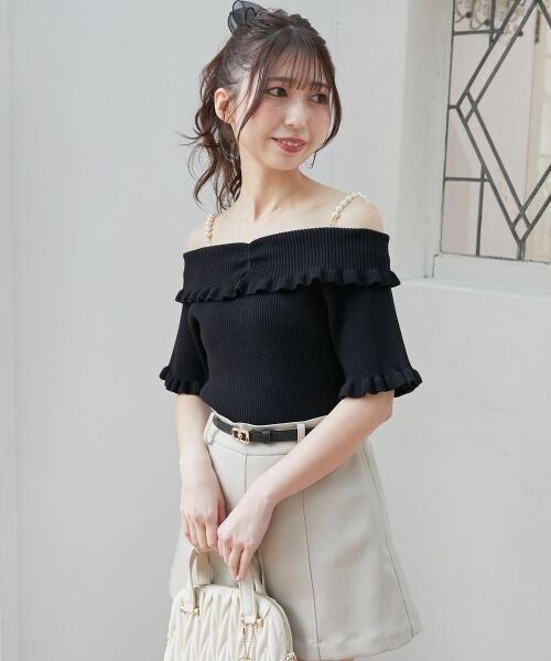 MAJESTIC LEGON / マジェスティックレゴン ニット・セーター | パールチェーンオフショルフリルニット | 詳細26