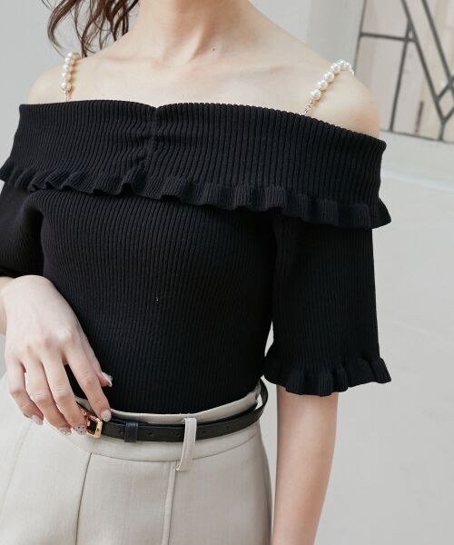 MAJESTIC LEGON / マジェスティックレゴン ニット・セーター | パールチェーンオフショルフリルニット | 詳細28