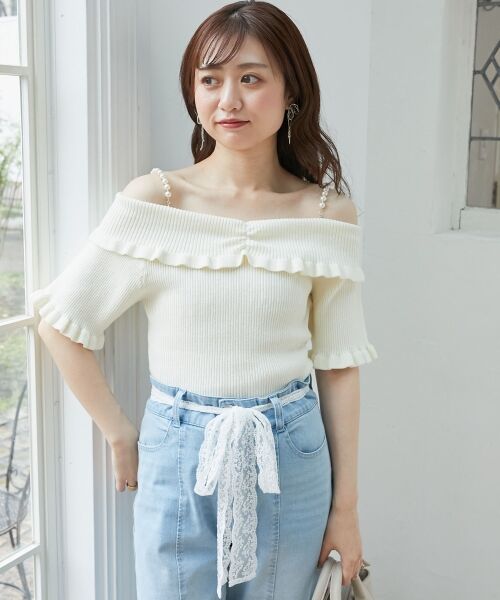 MAJESTIC LEGON / マジェスティックレゴン ニット・セーター | パールチェーンオフショルフリルニット | 詳細4