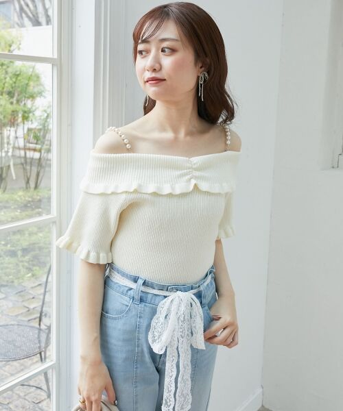 MAJESTIC LEGON / マジェスティックレゴン ニット・セーター | パールチェーンオフショルフリルニット | 詳細5