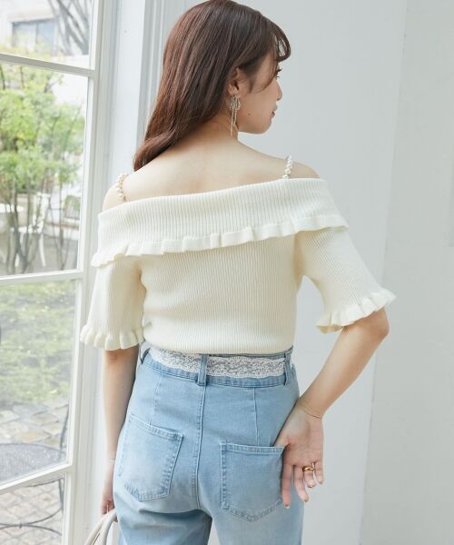 MAJESTIC LEGON / マジェスティックレゴン ニット・セーター | パールチェーンオフショルフリルニット | 詳細6