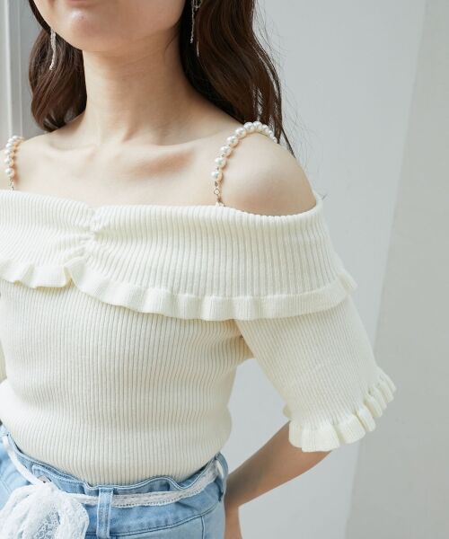 MAJESTIC LEGON / マジェスティックレゴン ニット・セーター | パールチェーンオフショルフリルニット | 詳細7
