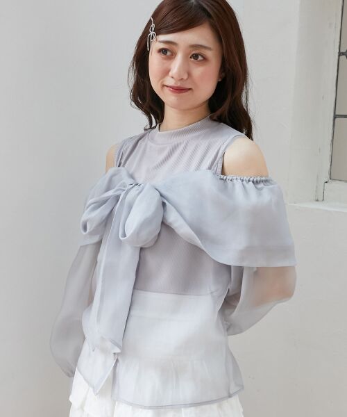 アクシーズファム ＋ マジェスティックレゴン セール】 タンクセットリボンシアーブラウス （シャツ・ブラウス