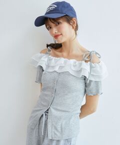 MAJESTIC LEGON / マジェスティックレゴン カットソー | シアーフリルオフショルカットトップス