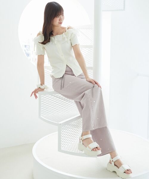 MAJESTIC LEGON / マジェスティックレゴン カットソー | シアーフリルオフショルカットトップス | 詳細1