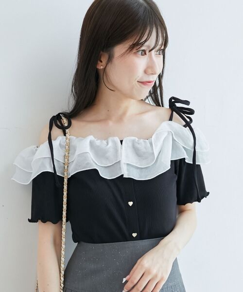 MAJESTIC LEGON / マジェスティックレゴン カットソー | シアーフリルオフショルカットトップス | 詳細19
