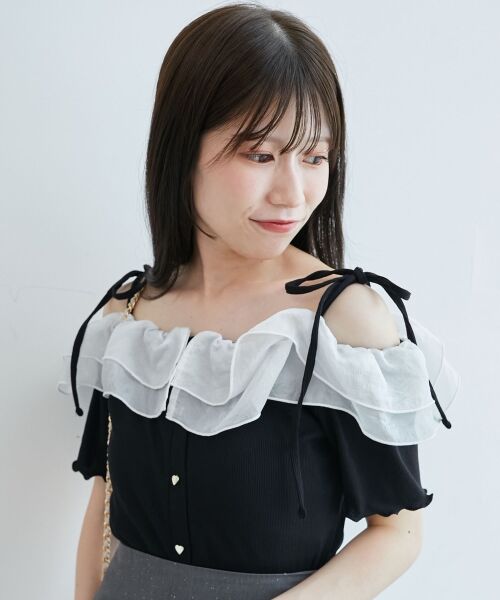 MAJESTIC LEGON / マジェスティックレゴン カットソー | シアーフリルオフショルカットトップス | 詳細20