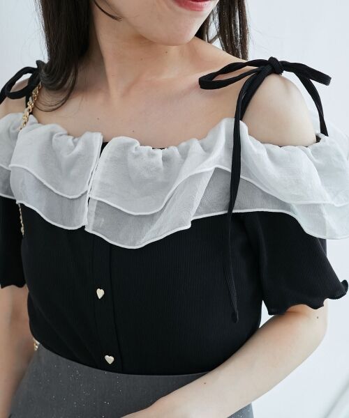 MAJESTIC LEGON / マジェスティックレゴン カットソー | シアーフリルオフショルカットトップス | 詳細22