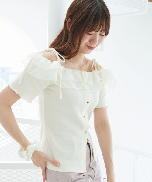 MAJESTIC LEGON / マジェスティックレゴン カットソー | シアーフリルオフショルカットトップス | 詳細3