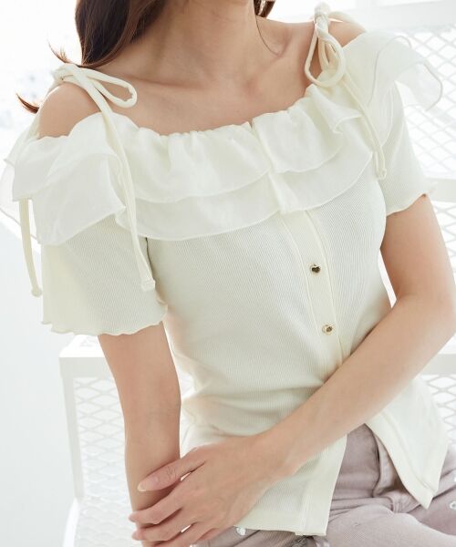 MAJESTIC LEGON / マジェスティックレゴン カットソー | シアーフリルオフショルカットトップス | 詳細5