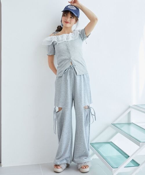 MAJESTIC LEGON / マジェスティックレゴン カットソー | シアーフリルオフショルカットトップス | 詳細7