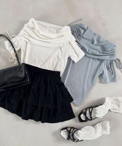 MAJESTIC LEGON / マジェスティックレゴン カットソー | サイドドロストオフショルカットトップス