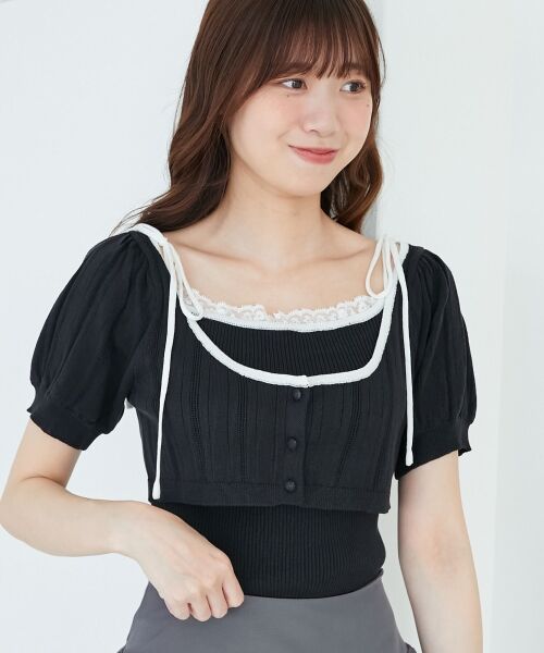 MAJESTIC LEGON / マジェスティックレゴン カーディガン・ボレロ | キャミ＆バイカラークロップドカーデ | 詳細12