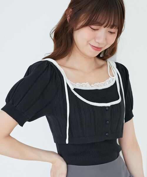 MAJESTIC LEGON / マジェスティックレゴン カーディガン・ボレロ | キャミ＆バイカラークロップドカーデ | 詳細13