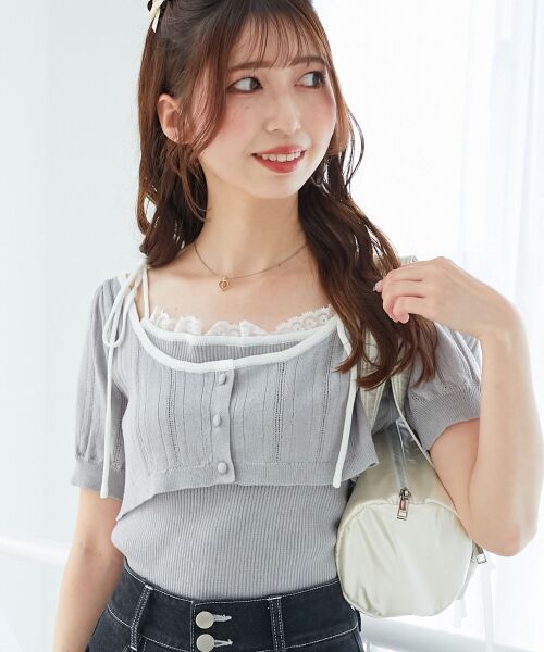 MAJESTIC LEGON / マジェスティックレゴン カーディガン・ボレロ | キャミ＆バイカラークロップドカーデ | 詳細4