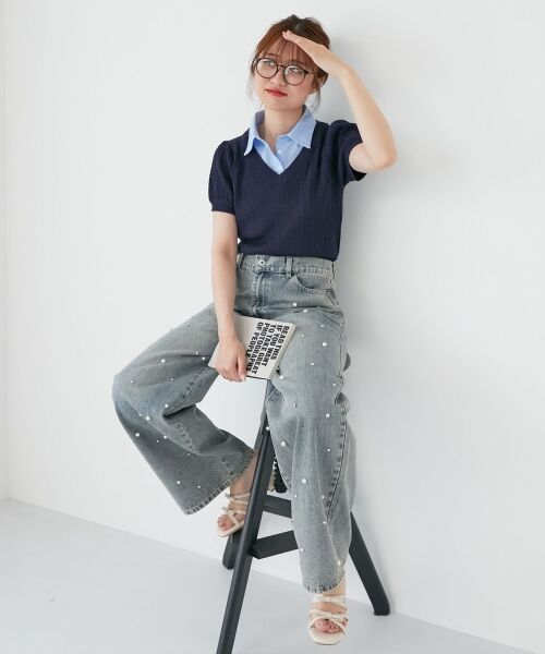 MAJESTIC LEGON / マジェスティックレゴン ニット・セーター | リボンセットドッキング半袖ニット | 詳細1