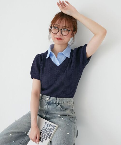 MAJESTIC LEGON / マジェスティックレゴン ニット・セーター | リボンセットドッキング半袖ニット | 詳細2