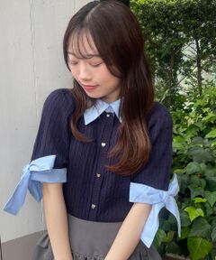 MAJESTIC LEGON / マジェスティックレゴン カーディガン・ボレロ | 袖リボンシャツドッキングカーデ