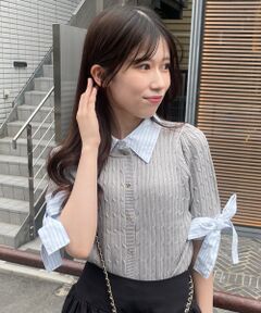 MAJESTIC LEGON / マジェスティックレゴン カーディガン・ボレロ | 袖リボンシャツドッキングカーデ