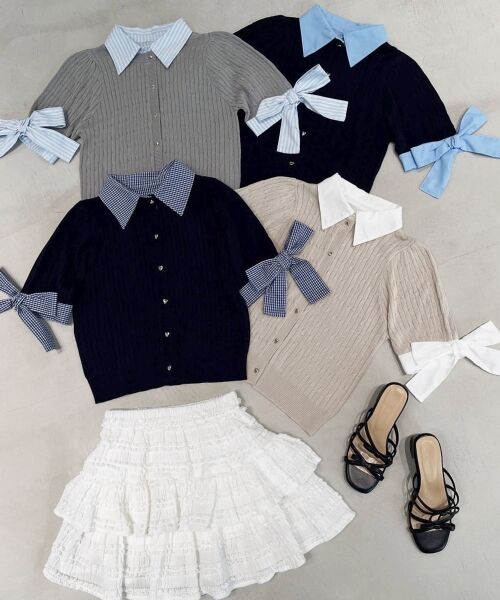 MAJESTIC LEGON / マジェスティックレゴン カーディガン・ボレロ | 袖リボンシャツドッキングカーデ | 詳細1