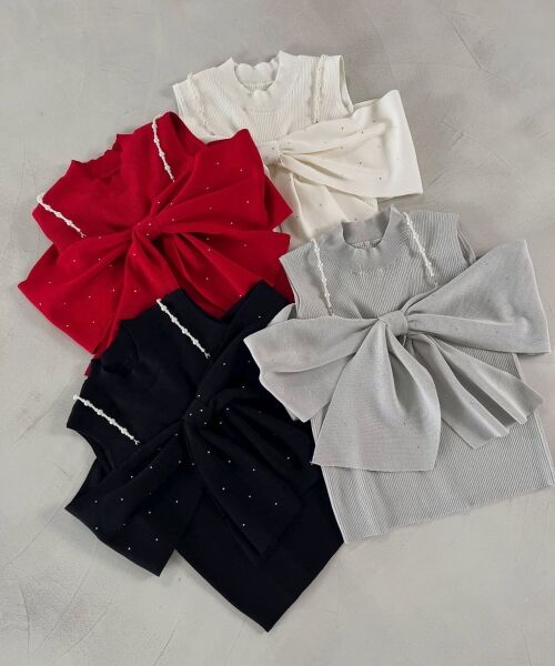 MAJESTIC LEGON / マジェスティックレゴン ニット・セーター | パールチェーンビジューリボンニット | 詳細1