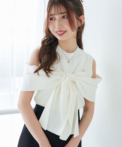 MAJESTIC LEGON / マジェスティックレゴン ニット・セーター | パールチェーンビジューリボンニット | 詳細5