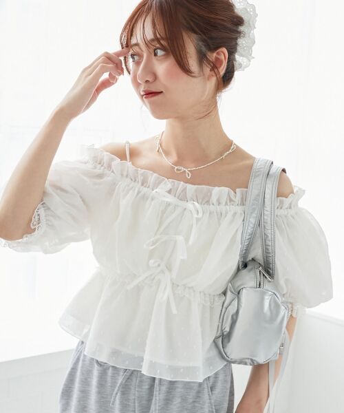 MAJESTIC LEGON / マジェスティックレゴン シャツ・ブラウス | フロントリボンオフショルブラウス | 詳細11