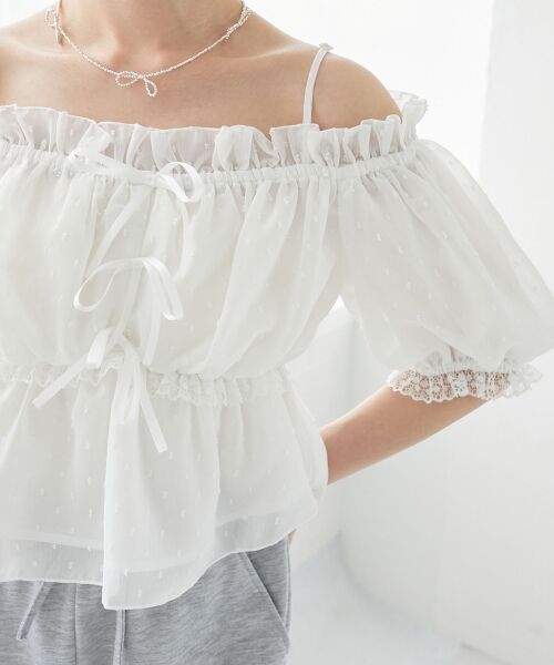 MAJESTIC LEGON / マジェスティックレゴン シャツ・ブラウス | フロントリボンオフショルブラウス | 詳細14