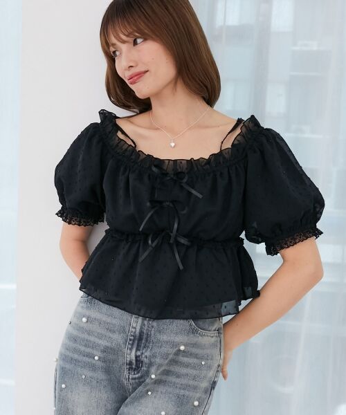 MAJESTIC LEGON / マジェスティックレゴン シャツ・ブラウス | フロントリボンオフショルブラウス | 詳細4