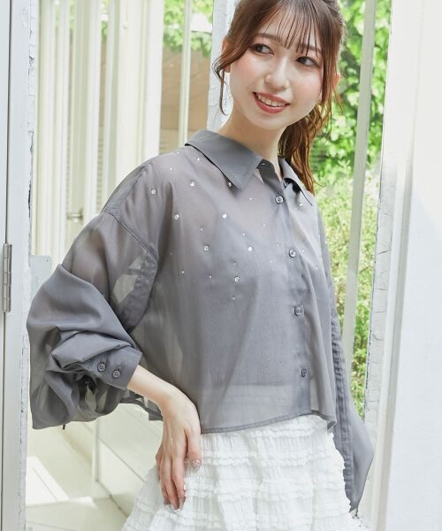 MAJESTIC LEGON / マジェスティックレゴン シャツ・ブラウス | キラキラドロストシアーシャツ | 詳細25