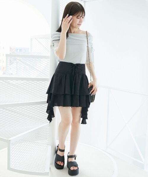 MAJESTIC LEGON / マジェスティックレゴン ミニ・ひざ丈スカート | サイドラッフルティアードミニスカパン | 詳細16