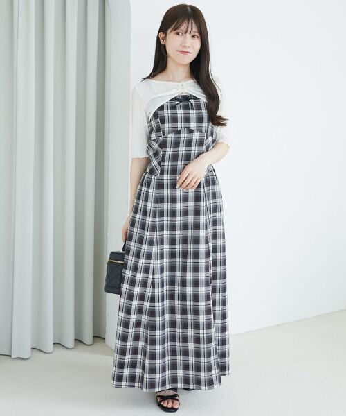 MAJESTIC LEGON / マジェスティックレゴン ミニ丈・ひざ丈ワンピース | トップスセットデコルテオープンワンピ(ブラック柄)