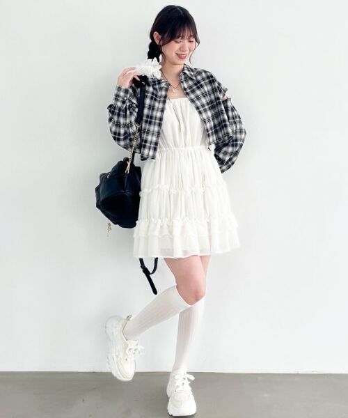 MAJESTIC LEGON / マジェスティックレゴン ミニ丈・ひざ丈ワンピース | ギャザーフリルミニワンピ | 詳細4