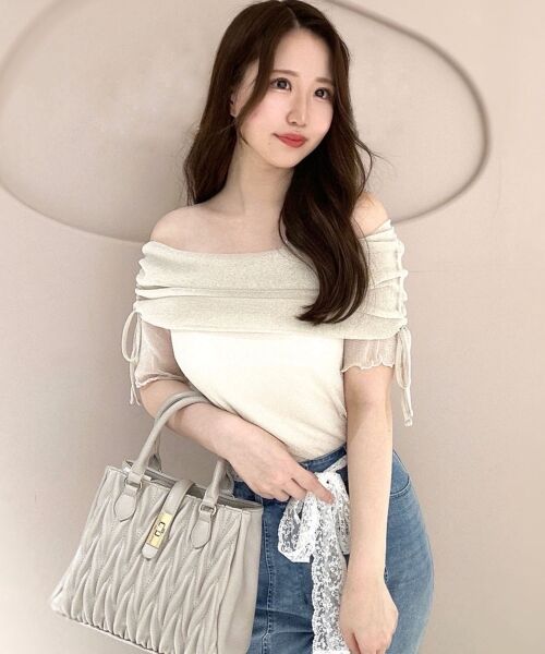 MAJESTIC LEGON / マジェスティックレゴン カットソー | ∞ラメチュールオフショル半袖トップス | 詳細1