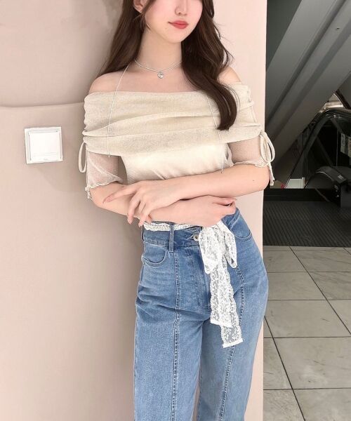 MAJESTIC LEGON / マジェスティックレゴン カットソー | ∞ラメチュールオフショル半袖トップス | 詳細2