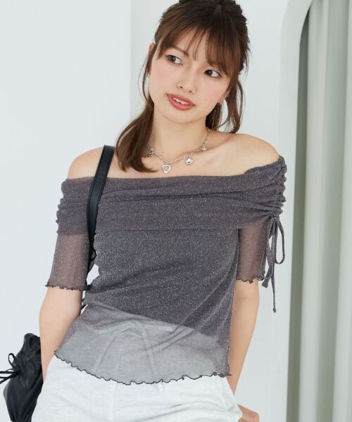 MAJESTIC LEGON / マジェスティックレゴン カットソー | ∞ラメチュールオフショル半袖トップス | 詳細27