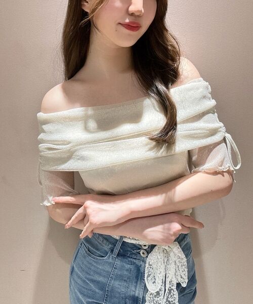 MAJESTIC LEGON / マジェスティックレゴン カットソー | ∞ラメチュールオフショル半袖トップス | 詳細4