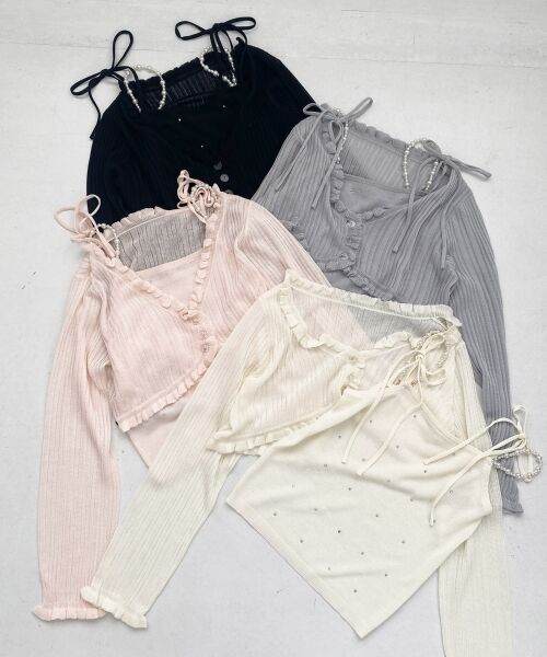 MAJESTIC LEGON / マジェスティックレゴン カーディガン・ボレロ | パールチェーンキャミセットフリルカーデ | 詳細1