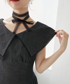 MAJESTIC LEGON / マジェスティックレゴン ミニ丈・ひざ丈ワンピース | チョーカーセットビッグカラーワンピース