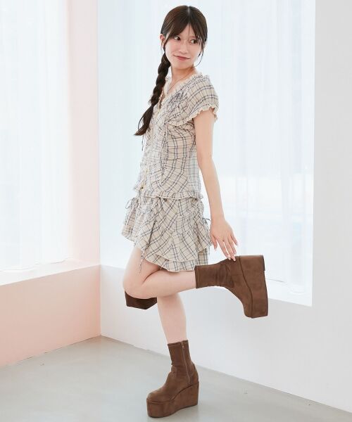 MAJESTIC LEGON / マジェスティックレゴン ミニ丈・ひざ丈ワンピース | ガーリーブラウス＆スカパンセット | 詳細3