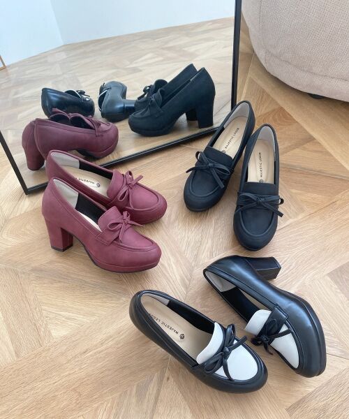 MAJESTIC LEGON/マジェスティックレゴン リボンヒールローファー ブラック柄 M MAJESTIC LEGON/マジェスティックレゴン リボンヒールローファー ブラック柄 M