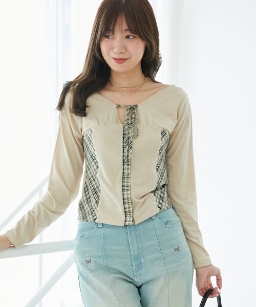 MAJESTIC LEGON / マジェスティックレゴン カットソー | バイカラーチェックトップス | 詳細4