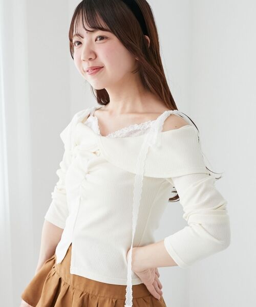 MAJESTIC LEGON / マジェスティックレゴン その他トップス | 肩リボンレースドッキングトップス | 詳細5