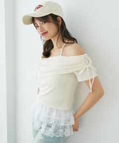 MAJESTIC LEGON / マジェスティックレゴン カットソー | 裾レースオフショルトップス